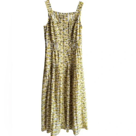 WHITE HOUSE BLACK MARKET Yellow Pleated Sleeveless Utility Dress Size 4 - Picture 1 of 13